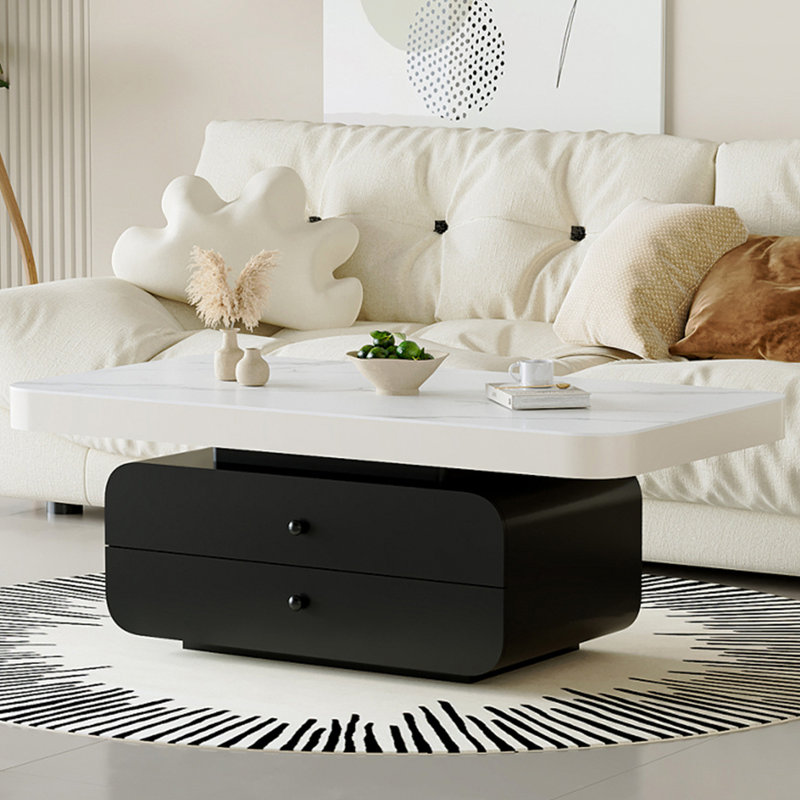 Table basse Luxury Rockboard, H 16,5 po x L 51,2 po x l 27,6 po, Plateau blanc / base noire