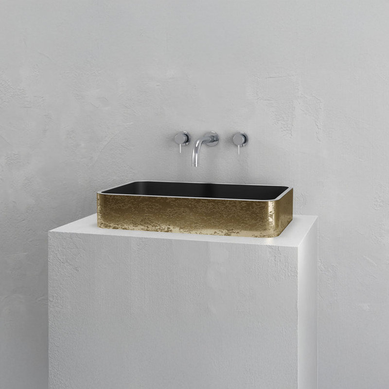 Vast Studio 39.4” L x  18.9” W Wall-Mounted Rectangular Bathroom Sink –Aged Brass/Black Elevated Concrete, Brass/Black
