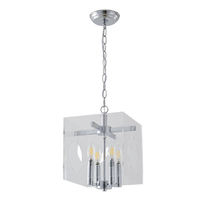 Lustre en chrome 4 lumières avec abat-jour en acrylique transparent