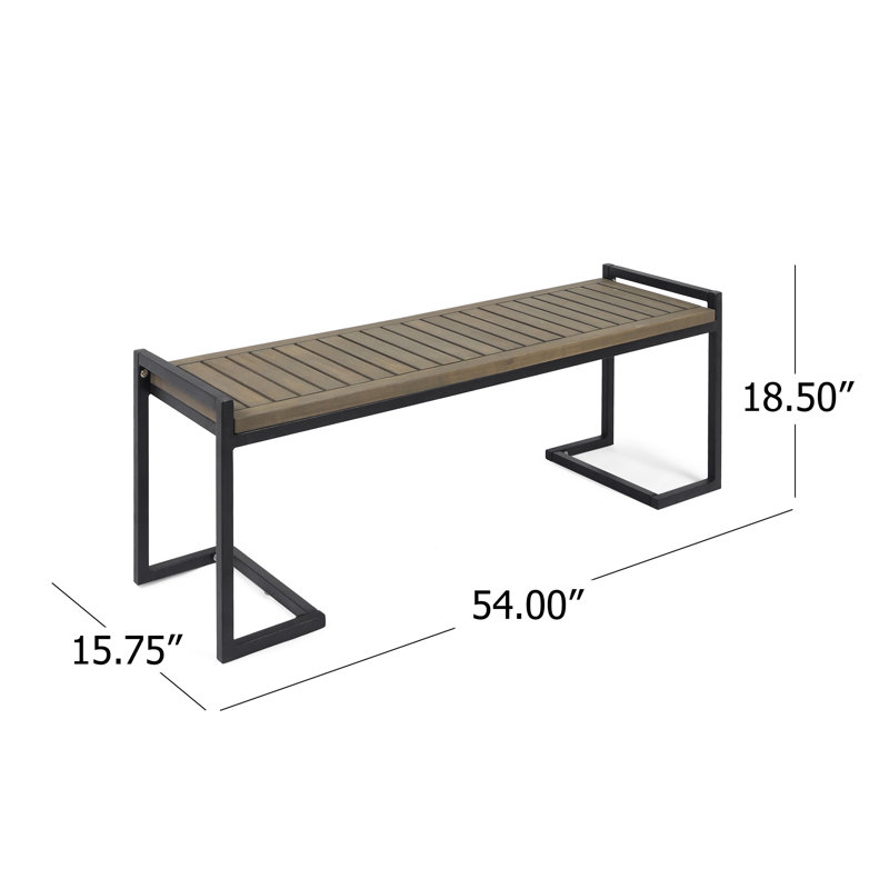 Banc industriel en bois d'acacia et en métal avec pieds en porte-à-faux gris - l 54 po