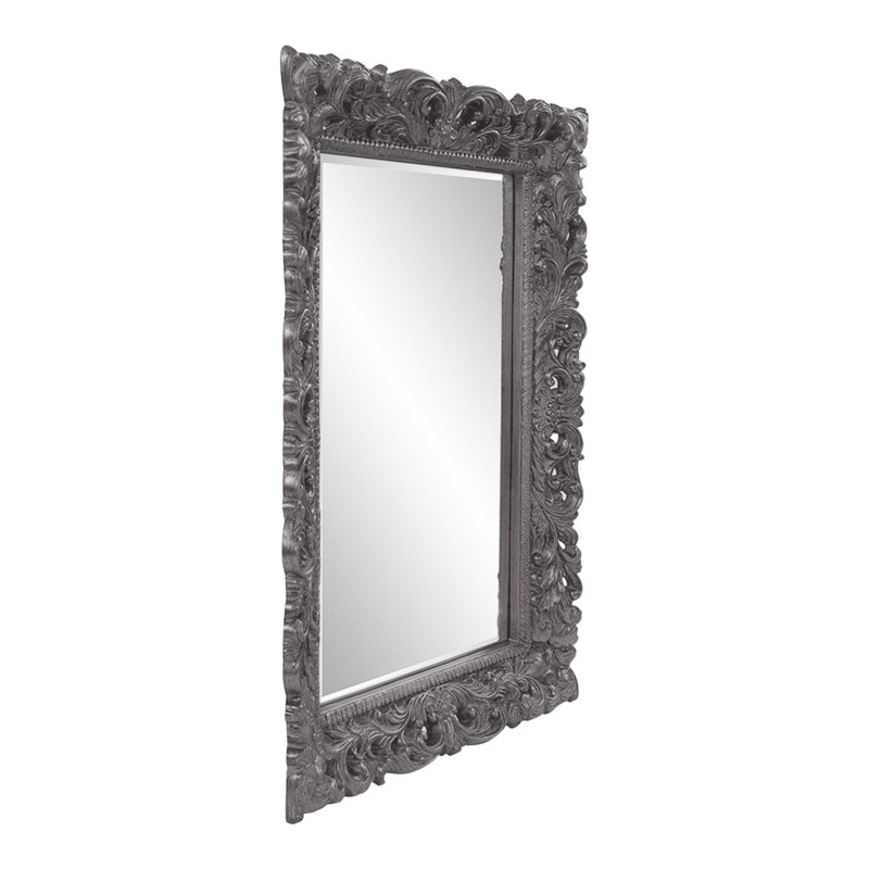 Luise Ornate Beveled Framed Accent Mirror, Charcoal Gray