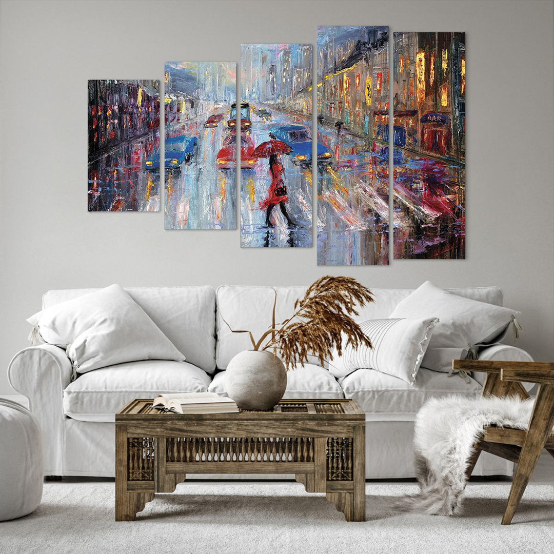 5-tlg. Leinwandbilder-Set Acrylic City Rain