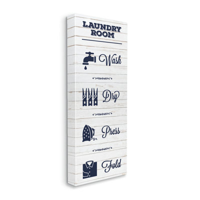 " Laundry Room Rustic Sign Wash Dry Fold Icons "