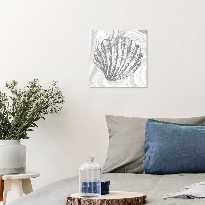 Nautique et côtier, paillettes argentées, coquillage côtier gris, impression sur toile, H 12 po x l 12 po x P 0,8 po