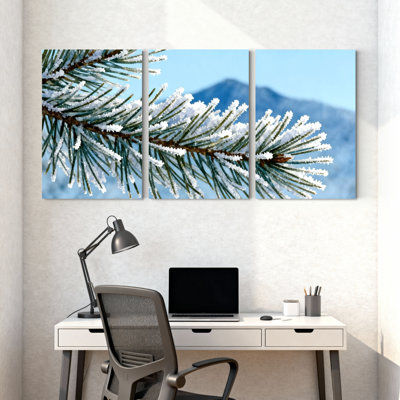 Hiver forêt Frosty pin branche paysage d'hiver ensemble de 3 impressions d'art sur toile