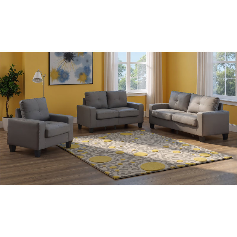 Ensemble de salon en similicuir 3 pièces Vadell, Gris