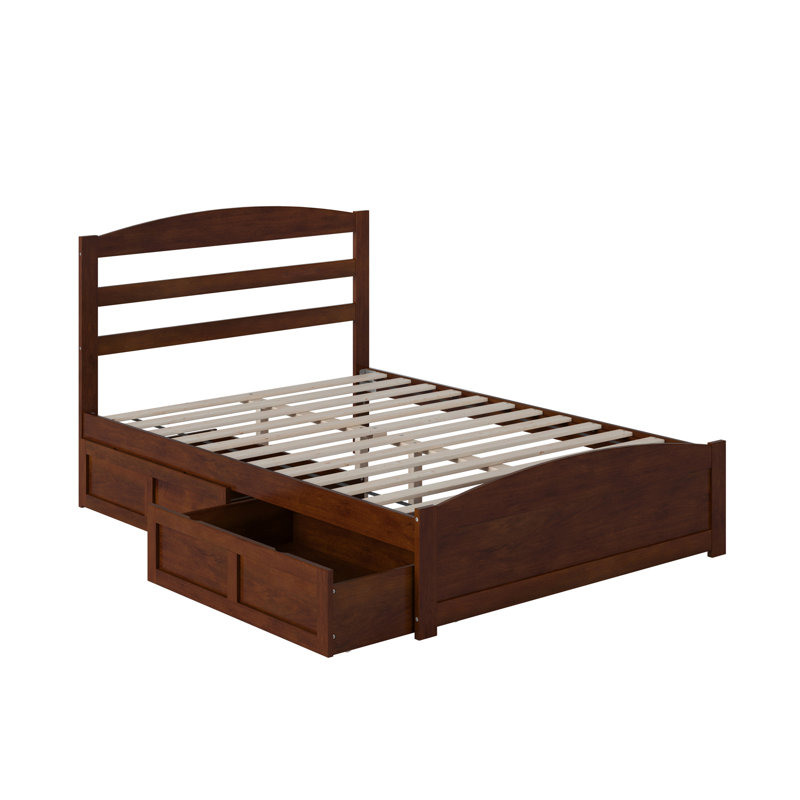 Elliana Solid Wood Slat Storage Bed, Walnut, Full/Double