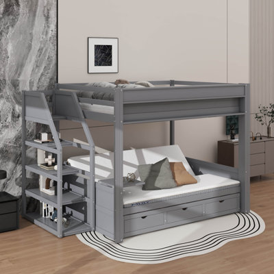 Full Size Convertible Bunk Bed With Storage Staircase And Drawers