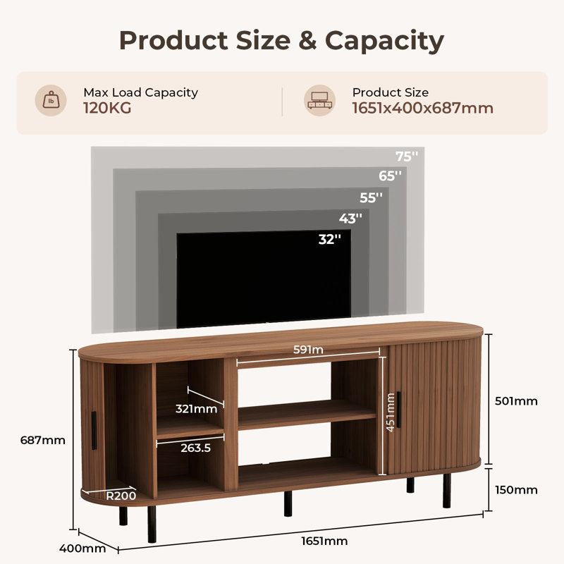 TV Stand, 68.7cm H x 165.1cm W x 40cm D, Walnut