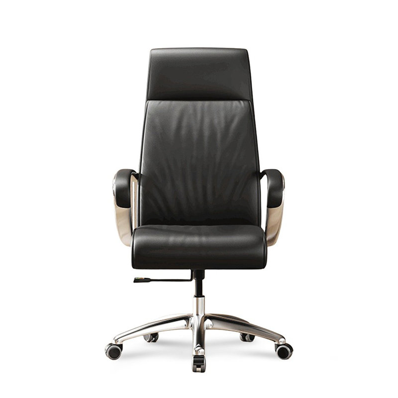 Silver Hight adjustable Genuine Leather + Faux Leather + Aluminium Alloy Office Chair, Black