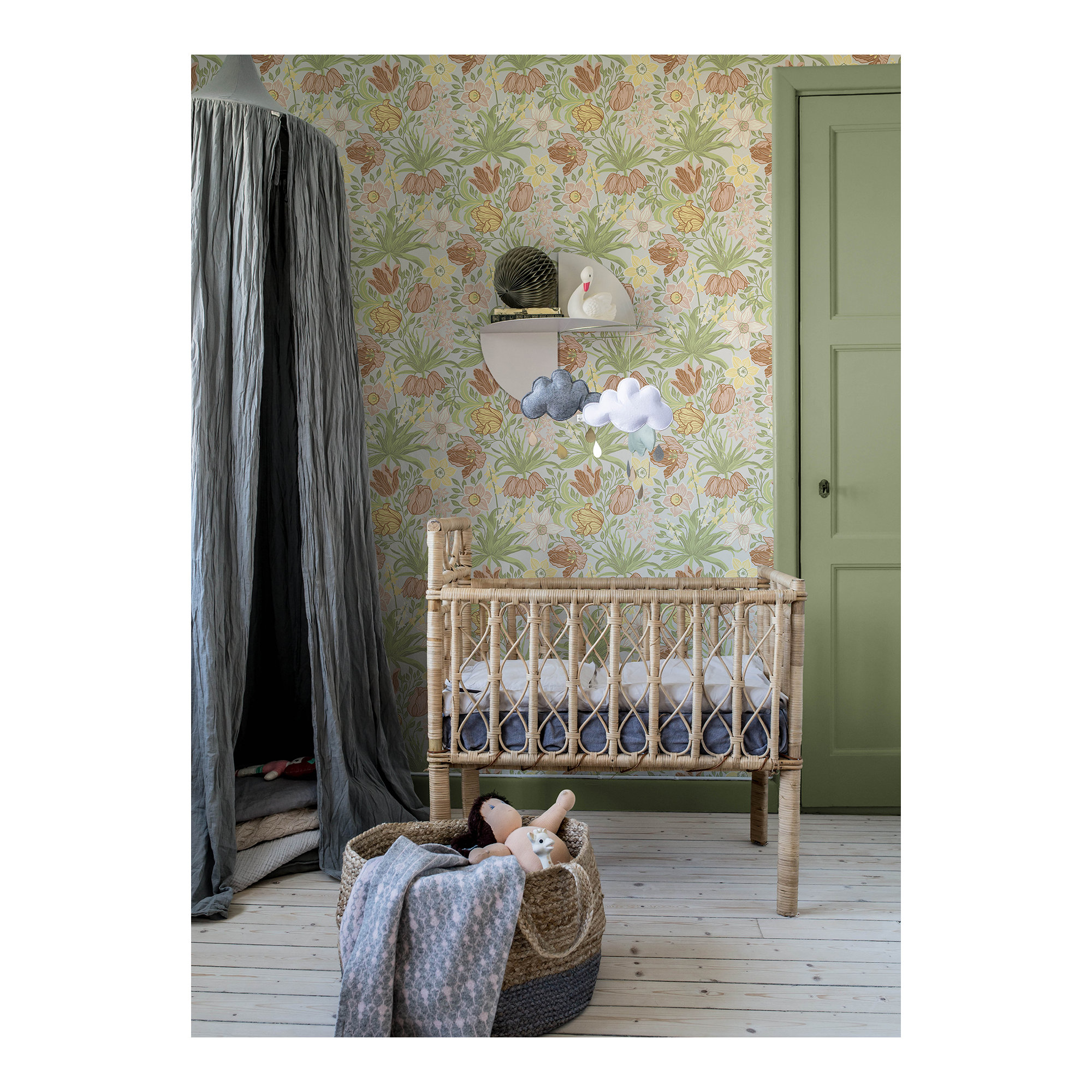 Non-Pasted,Unpasted Floral Wallpaper, Light Gray