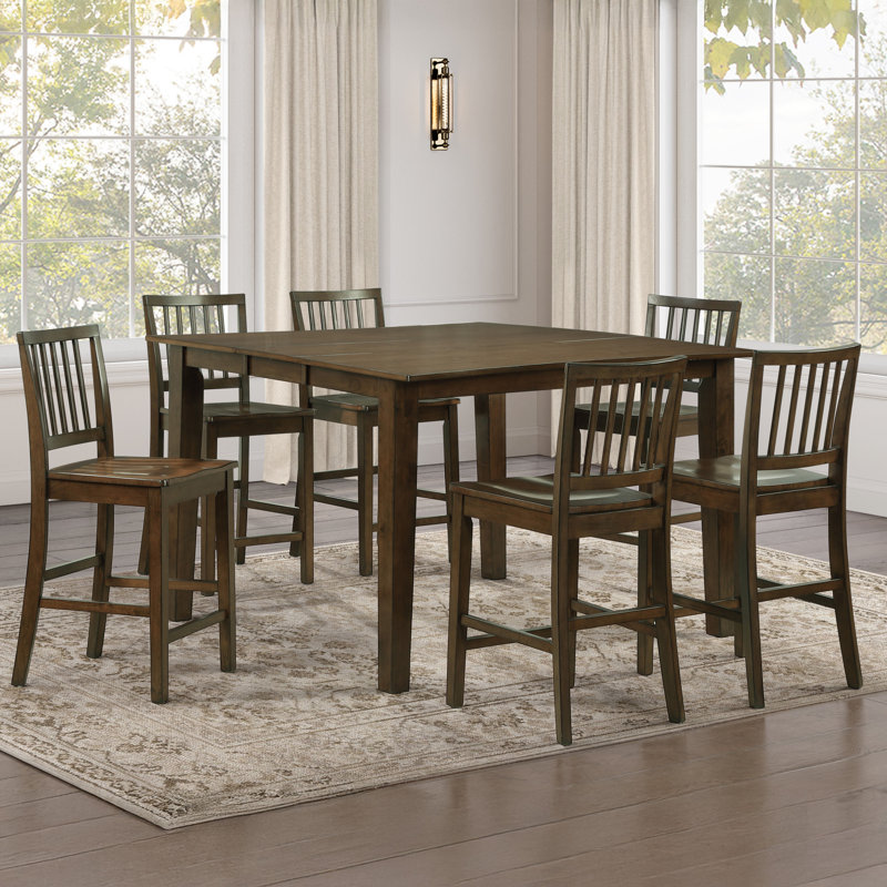 Joplin Extendable Table Wood Dining Set, 7 Pieces: Table, 6 Chairs