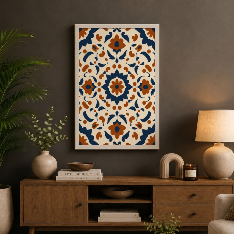 Tile Pattern Geometric - Wrapped Canvas, 18x12 - 45.7 x 30.5 cm, Ochre Border