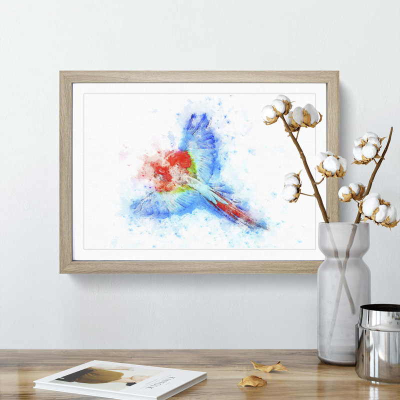 Parrot in Flight in Abstract - Framed Print, 27cm H x 36cm W x 2cm D, Oak Framed