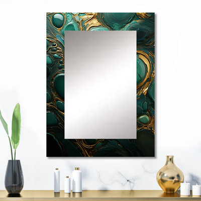 Spiritual Stone Malachite Renewal I - miroir en pierre géode, miroir mural traditionnel unique, impression sur métal
