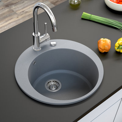 Dakota Fields Faustino 505mm W Single Bowl Granite Kitchen Sink with 1 Faucet Hole