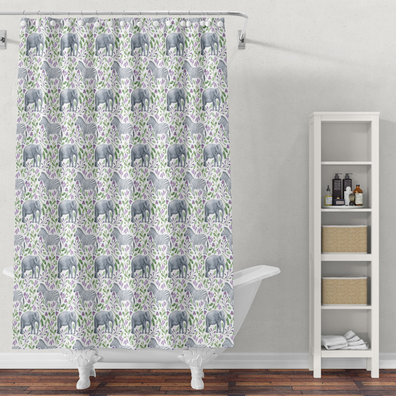 Rideau de douche simple à imprimé animal + crochets, H 93 po x l 70 po