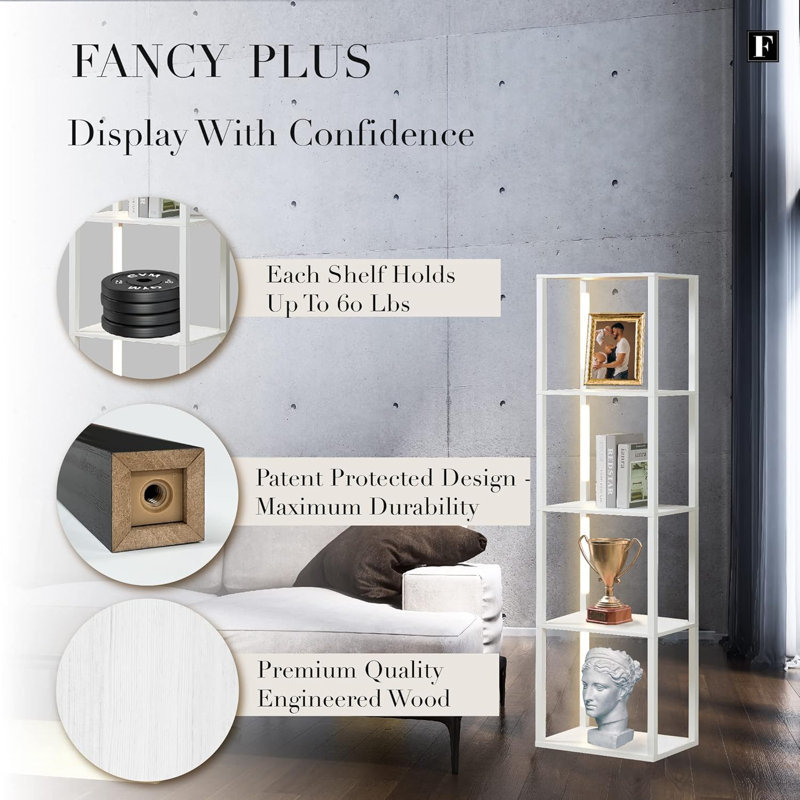 LED Display Shelving Unit - Dimmable Corner Floor Lamp With Sturdy Curio Shelves For Living Room