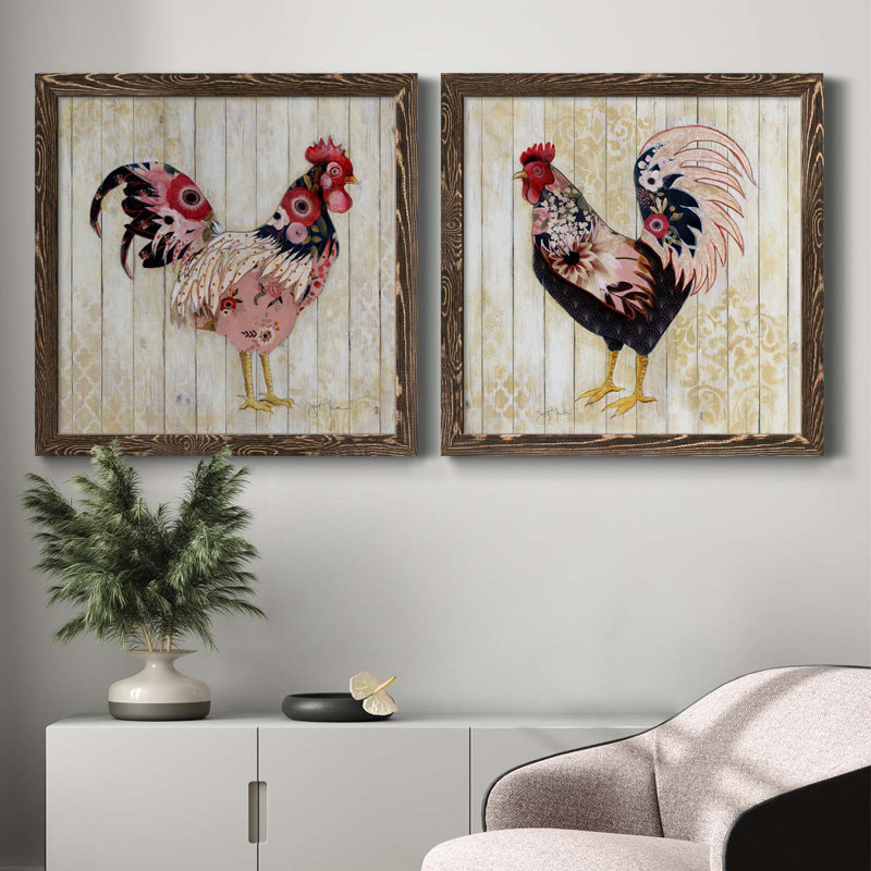 Pecking l'ordre I - ensemble de 2 peintures sur toile encadrées, Cadre noyer, H 35,5 po x l 71 po x P 1,5 po
