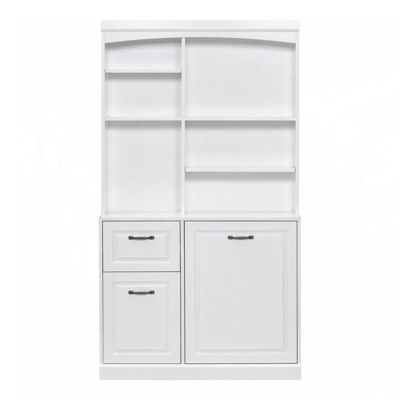 Armoire de rangement pour salle de bain avec panier inclinable, rangement autoportant avec tablettes réglables, tour en bois aggloméré avec poignées en acier