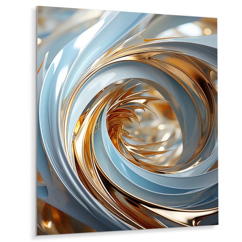 Spirale abstraite blanche et dorée - spirales abstraites en métal, H 20 po x l 12 po x P 1 po