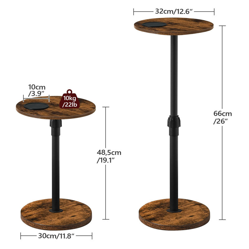 Table à boissons à hauteur ajustable avec lumière DEL et tapis de tasse, Brun rustique