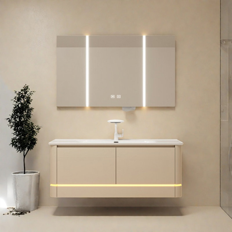Modern light luxury cream style bathroom cabinet