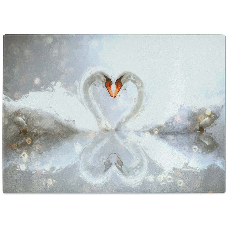 Tempered Glass Swans Forming a Love Heart Chopping Board, 28.5 cm W x 20 cm L