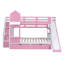 Lit superposé de style château double avec 2 tiroirs, 3 tablettes et glissière - rose-494600802-494600814