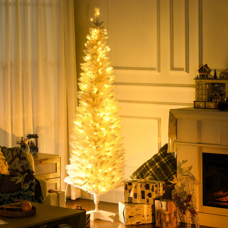5' Tall Pre-Lit Slim Noble Fir Artificial Christmas Tree With 110 Warm White LED Lights And 294 Tips, For Christmas Decoration