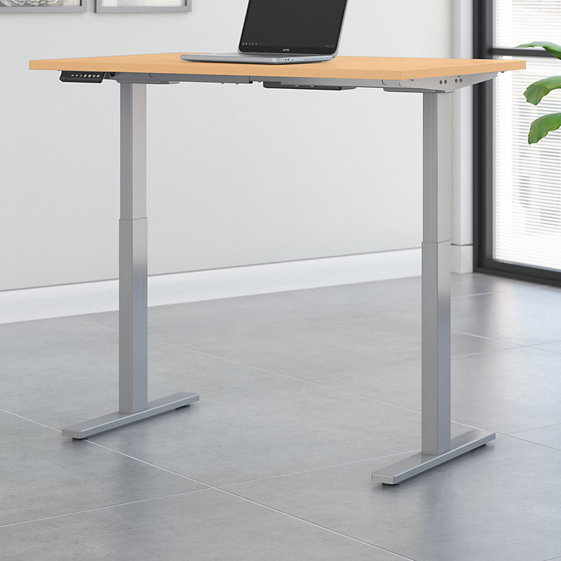 Adjustable Metal Base Standing Desk, 47.68" H x 47.59" W x 23.62" D, Natural Maple/Silver