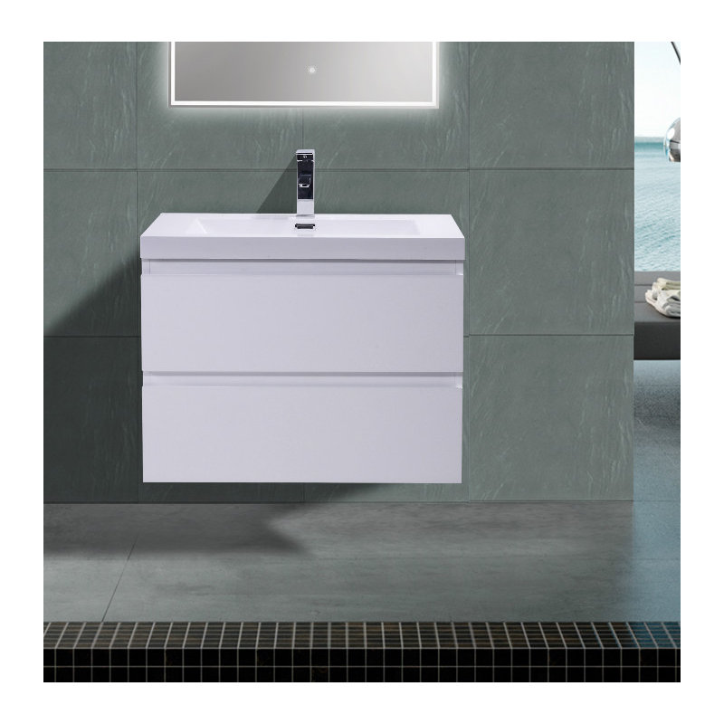 Ensemble de meuble-lavabo simple mural Ninel 30, Blanc lustré