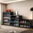 Black Led Shoe Box Showcase Cabinet With Glass Doors - Wood Crafted, Stores 9 Pairs, Stackable, Protected, 3-4 Shelves, Built-In , American Design Black & Sneakers, Remote Operated Lights,-536978054