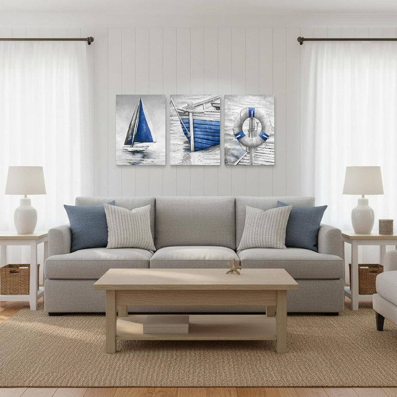 3 Piece Wrapped Canvas Print, Blue