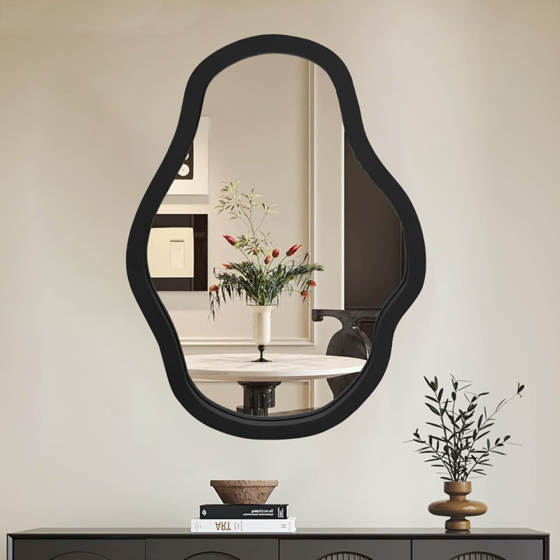 Irregular Wooden Framed Wall Mirror Decorative Mirror, Black