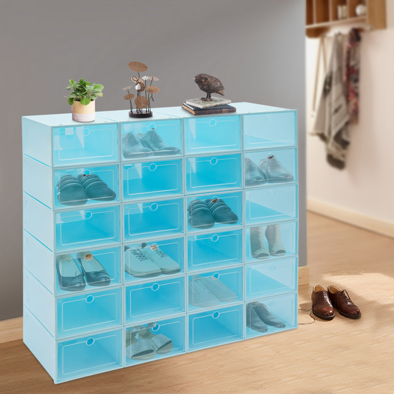 Boîte de rangement 24 paires de chaussures empilables (ensemble de 24), Bleu