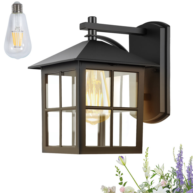 Outdoor Wall Light 4-Light Square Clear Glass Shade Black