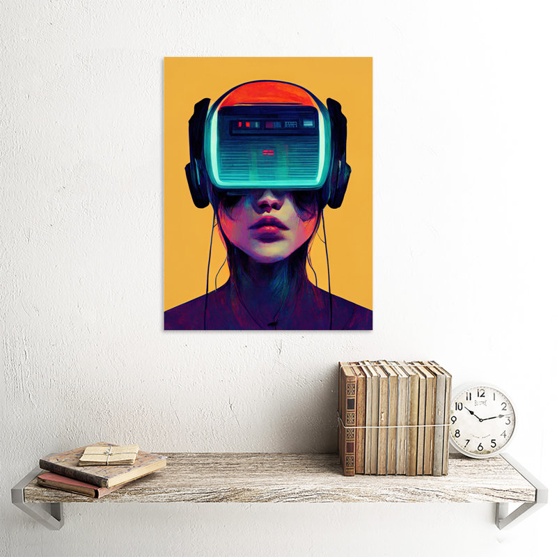 Gamer Gaming VR Videogame Headset Woman - Print, Unframed, 40.5cm H x 30.5cm W x 0.2cm D