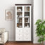 Armoire de rangement blanche en panneau de fibres à densité moyenne blanche, grands armoires de cuisine avec portes en verre et tablettes réglables, armoire de rangement autoportante pour la cuisine, le salon