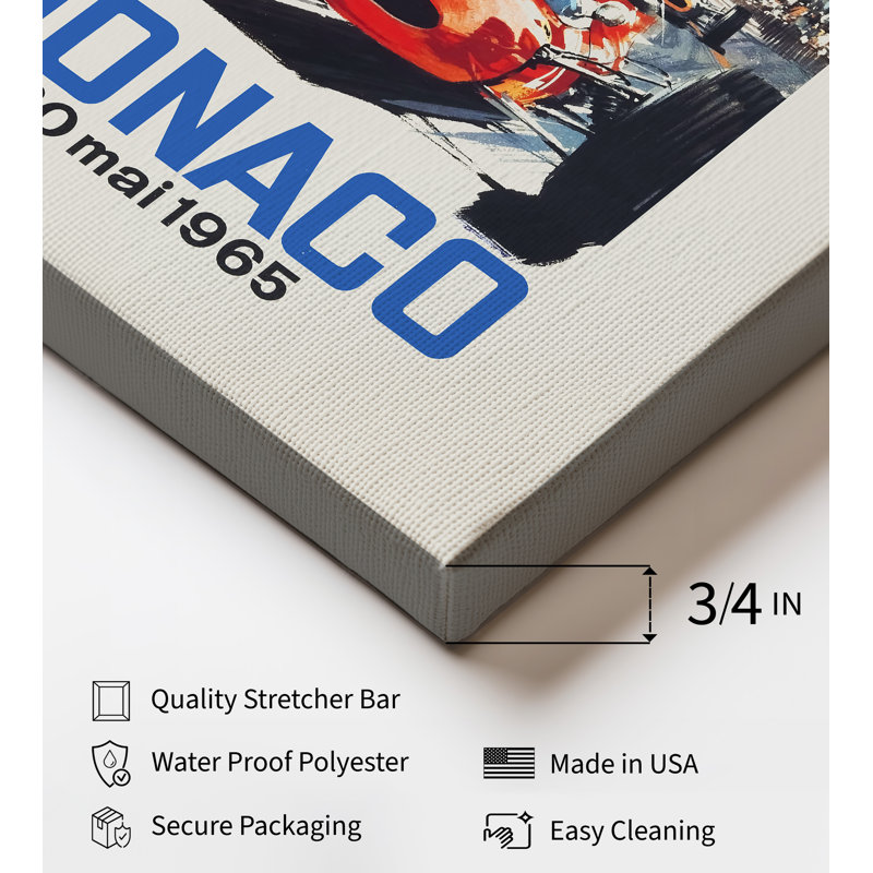 Monaco Car Racing, 1950, H 16 po x l 20 po, Canevas, Sans cadre