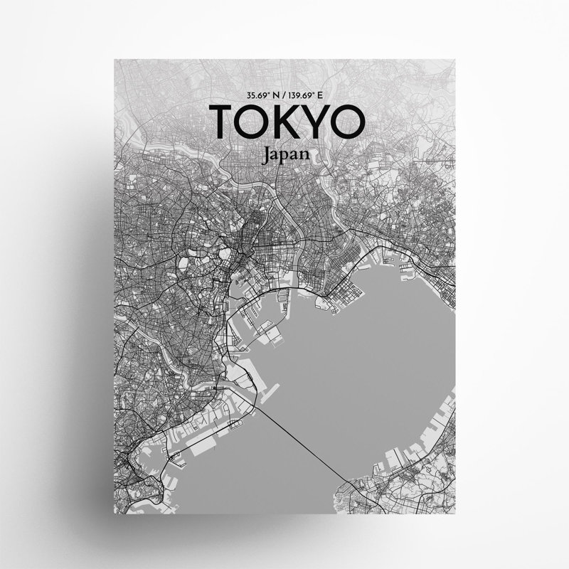 Tokyo City Map in Tones 1 Piece Wall Art, 24cm H x 18cm W x 0.05cm D