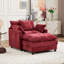 Fauteuil d'appoint moderne avec repose-pieds, revêtu de chenille rouge bourgogne, idéal pour la lecture au salon ou dans la chambre.