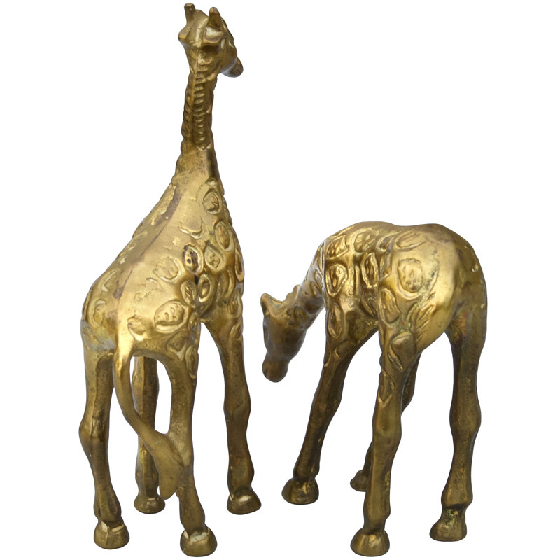 Handmade Americana Brass Giraffe Figurines- S/2