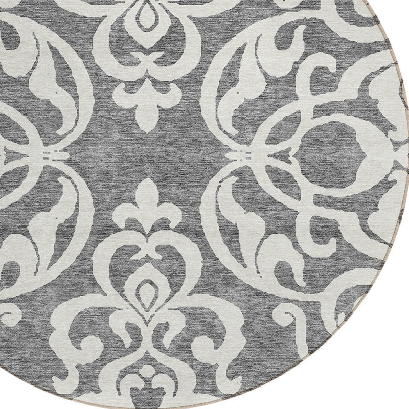 Tapis rond lavable intérieur / extérieur 8 pi gris