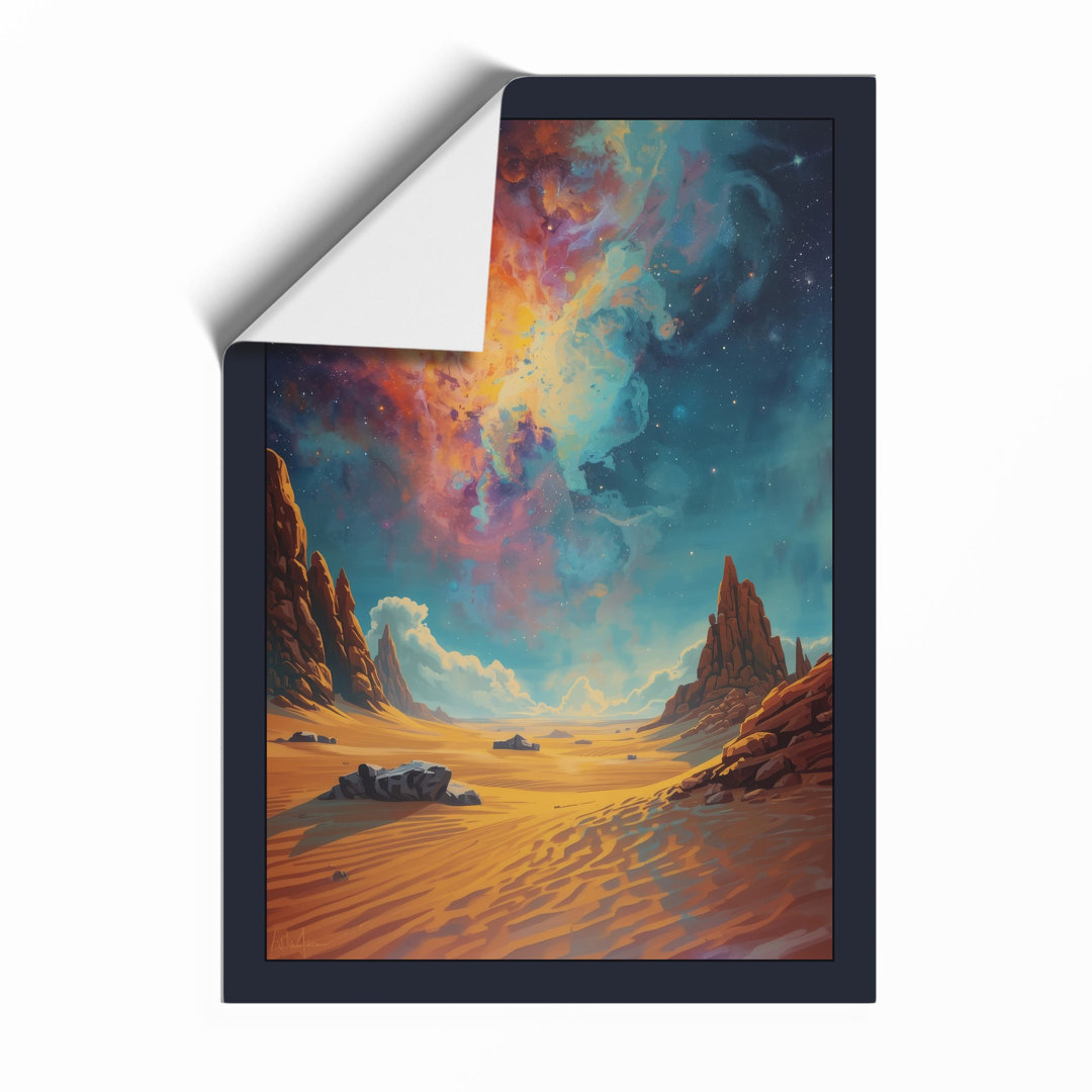 Desert Under Cosmic Sky Fantasy & Sci-Fi - Framed Print