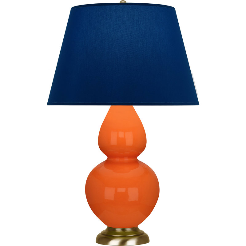 Lampe de table double gourde en céramique, Bleu marine/gris, Orange / laiton naturel antique, Laiton