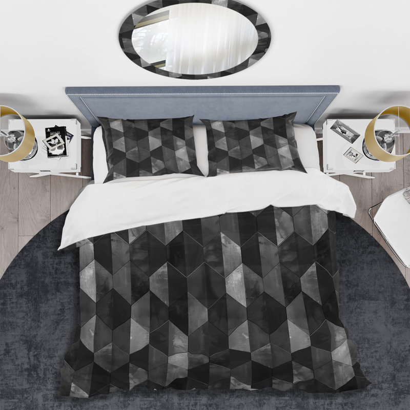 Ensemble de housse de couette moderne gris à motif losange moderne II, Housse de couette très grand et 2 très grandes t