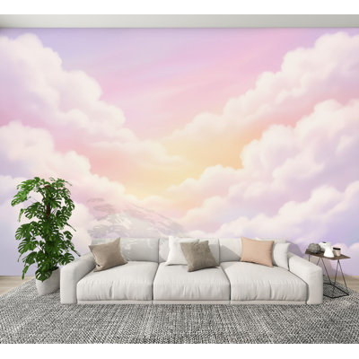 Peel and Stick Wallpaper Dreamy Pastel Sky Soft Fluffy Clouds Summer Decor Wall Murals 100"H x 144"W Removable PVC Wall Paper Self-Adhesive Wall Decor for Bedroom Living Room Home Office