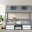 Lit simple polyvalent en bois gris avec rangement et lanterneaux