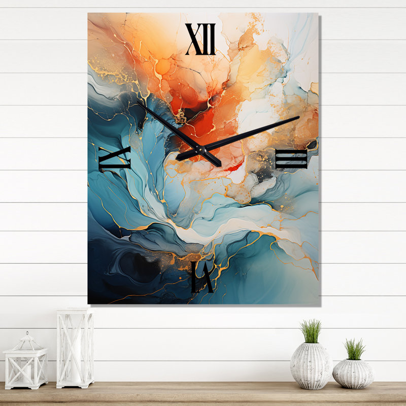 Horloge murale Teal Orange Bold Abstract Flow Collage II - Abstract Collages, H 40 po x l 30 po x P 1 po
